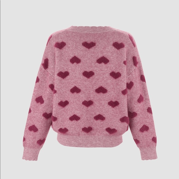 Cider Women’s V-neck Heart Pattern Sweater - Picture 3 of 7